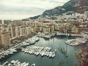 Moored luxury yachts in the Monaco coast.