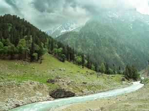 Scenic View of Sonamarg Mountains and River in India