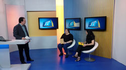 Helena, autora Adriana Carranca e Tony Lamers no telejornal da TV Tribuna - Globo em Santos
