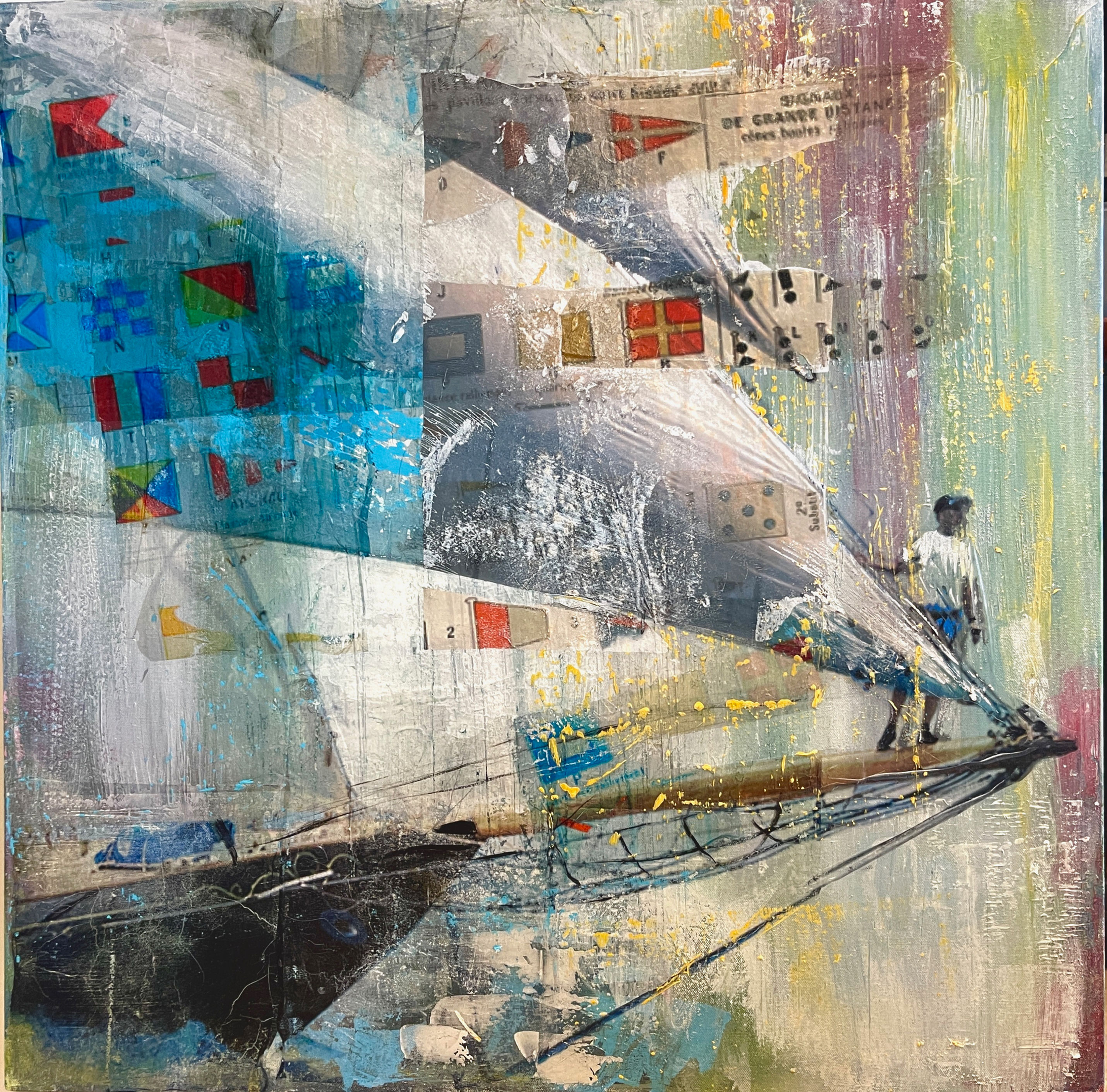 close up of yacht sailing. sailor and sails. nautical details