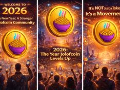 An Afro-futuristic illustration symbolizing Jolofcoin’s 2026 vision, highlighting unity, stability, and steady growth three months after the coin’s relaunch, with a diverse community standing together to represent long-term, low-volatility progress.