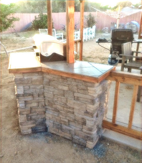 build gazebo, outdoor grill, covered porches, hearths, mantles