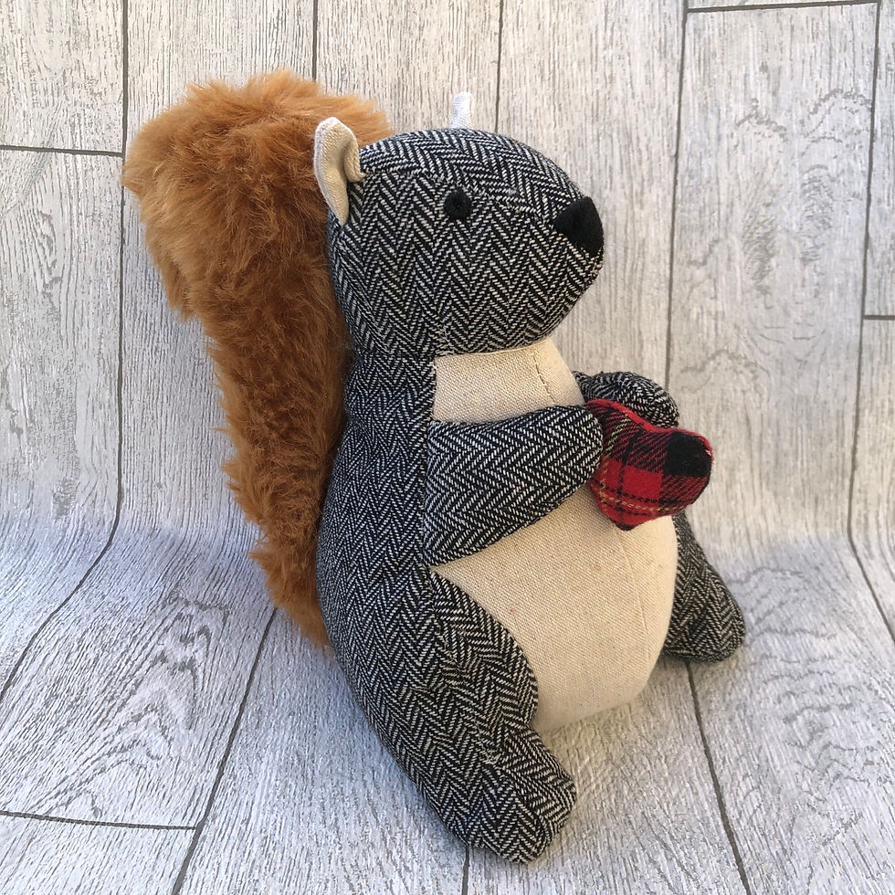 Grey Herringbone Fabric Squirrel Doorstop 