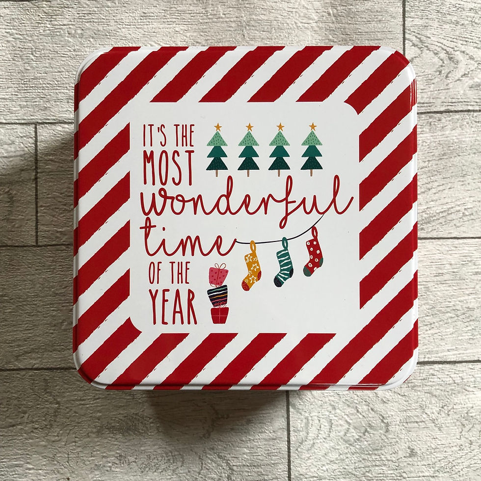 Red and White Square Christmas Storage Tin