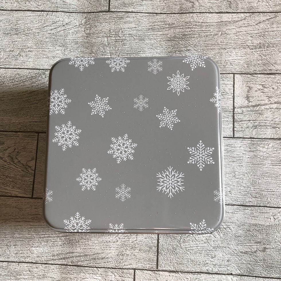 Light Grey and White Snowflake Square Christmas Storage Tin
