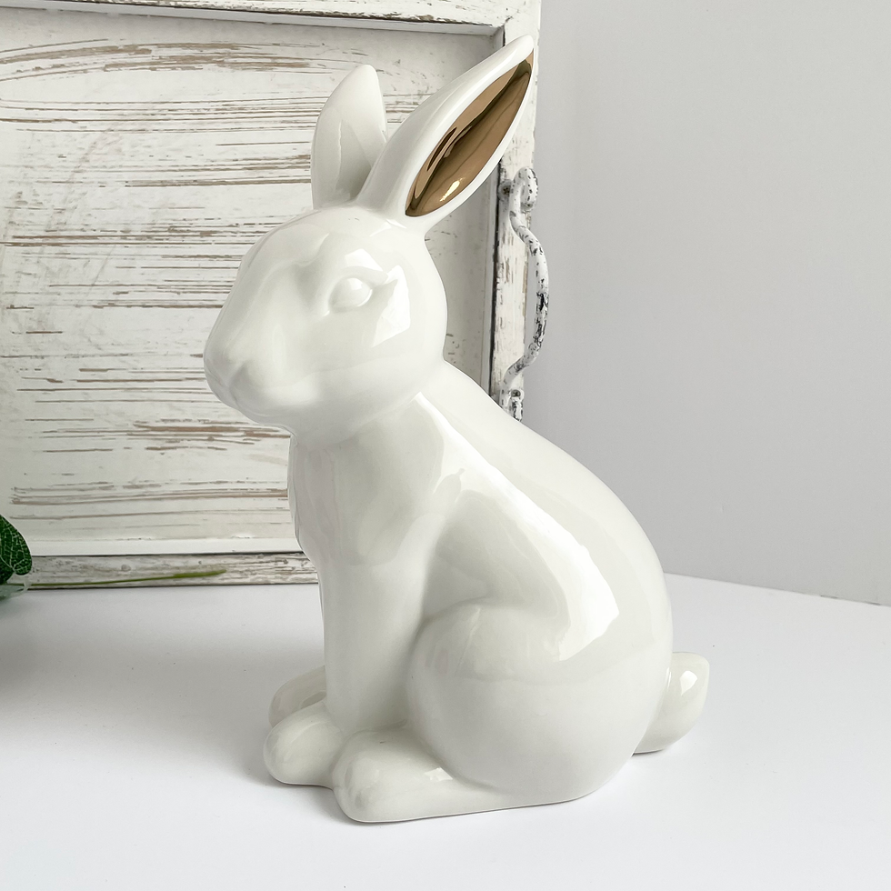 Thumbnail: White and Gold Siting Ceramic Rabbit / Bunny