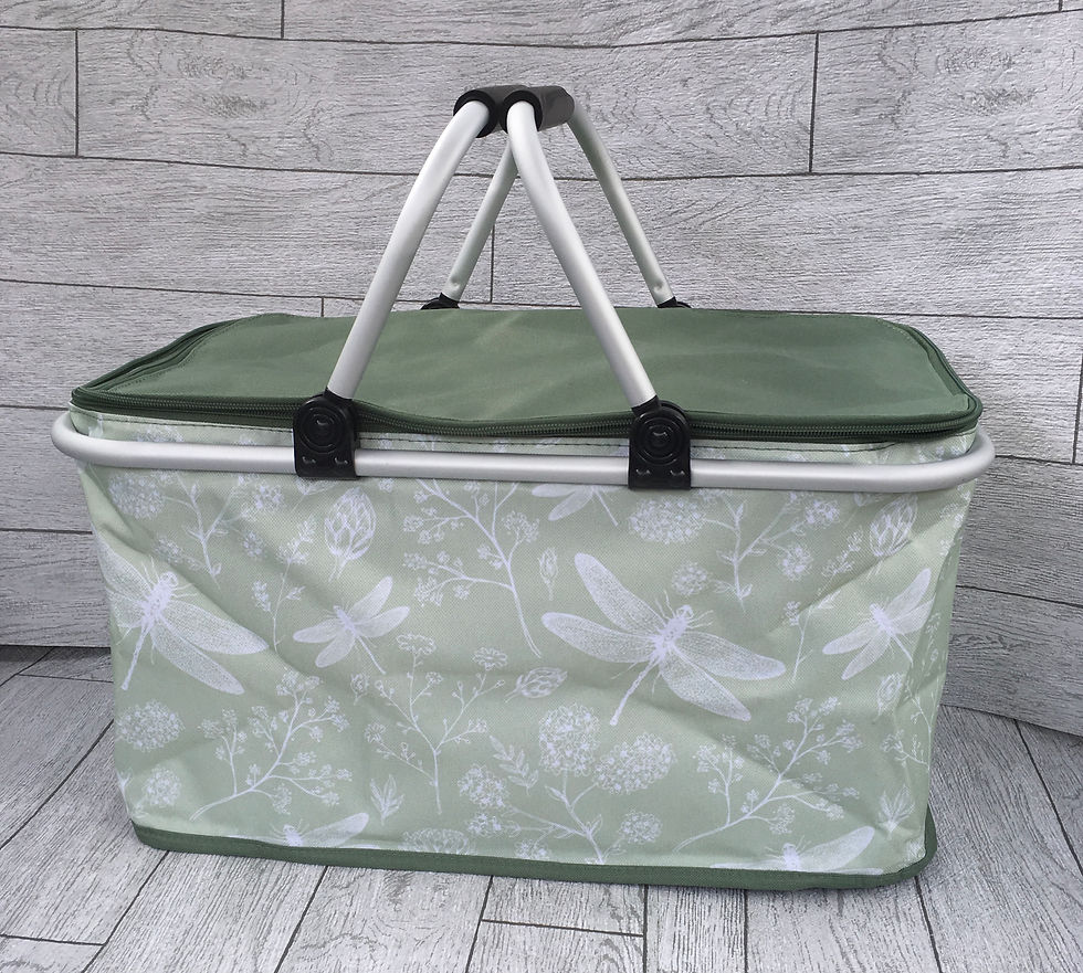 Thumbnail: Green and White Deagonfly Design Folding Picnic Hamper / Basket