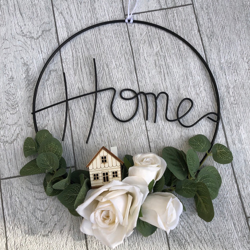 Black Wire 'HOME' Sign Rosewood and Blossom