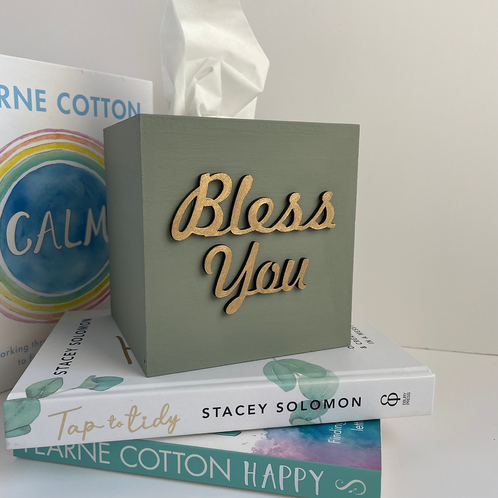 Thumbnail: Handmade Sage Green and Gold  "Bless You" Tissue Box Cover