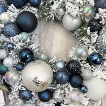 Thumbnail: Handmade Blue, Silver and White Artificial Bauble Wreath