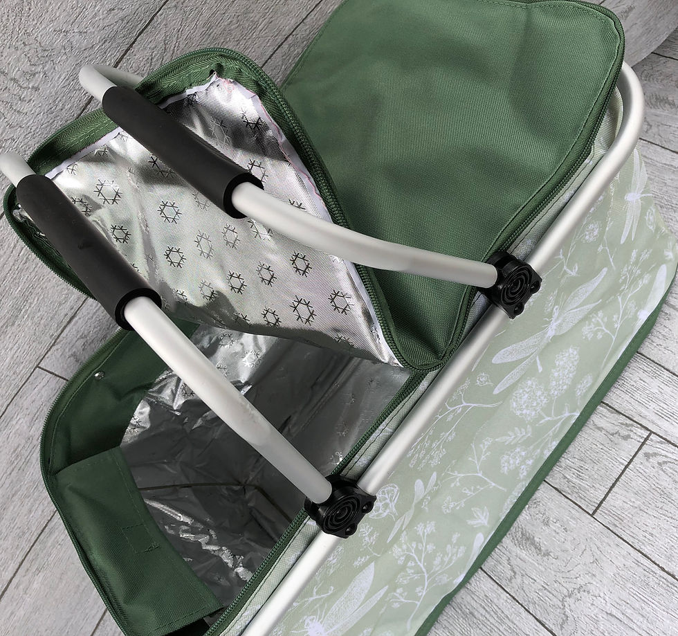 Thumbnail: Green and White Deagonfly Design Folding Picnic Hamper / Basket