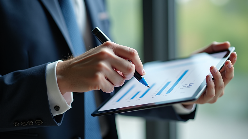 Close-up view of a project manager reviewing ERP implementation checklist on a tablet