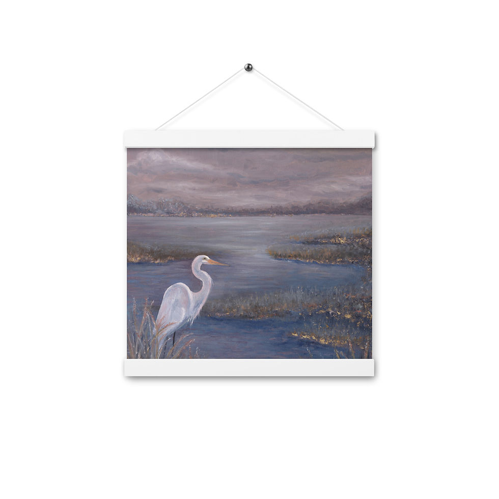 Thumbnail: "Changing Tides" Egret Fine Art Print with Hangers