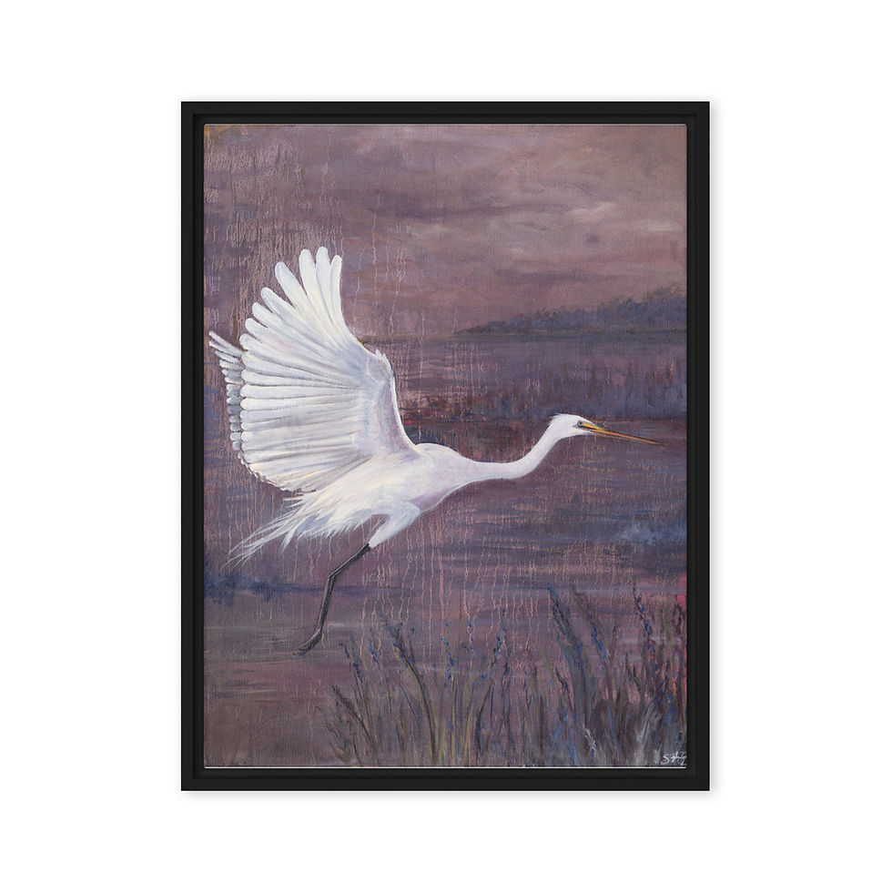 Thumbnail: "Autumn Wings" Framed Egret Canvas Print