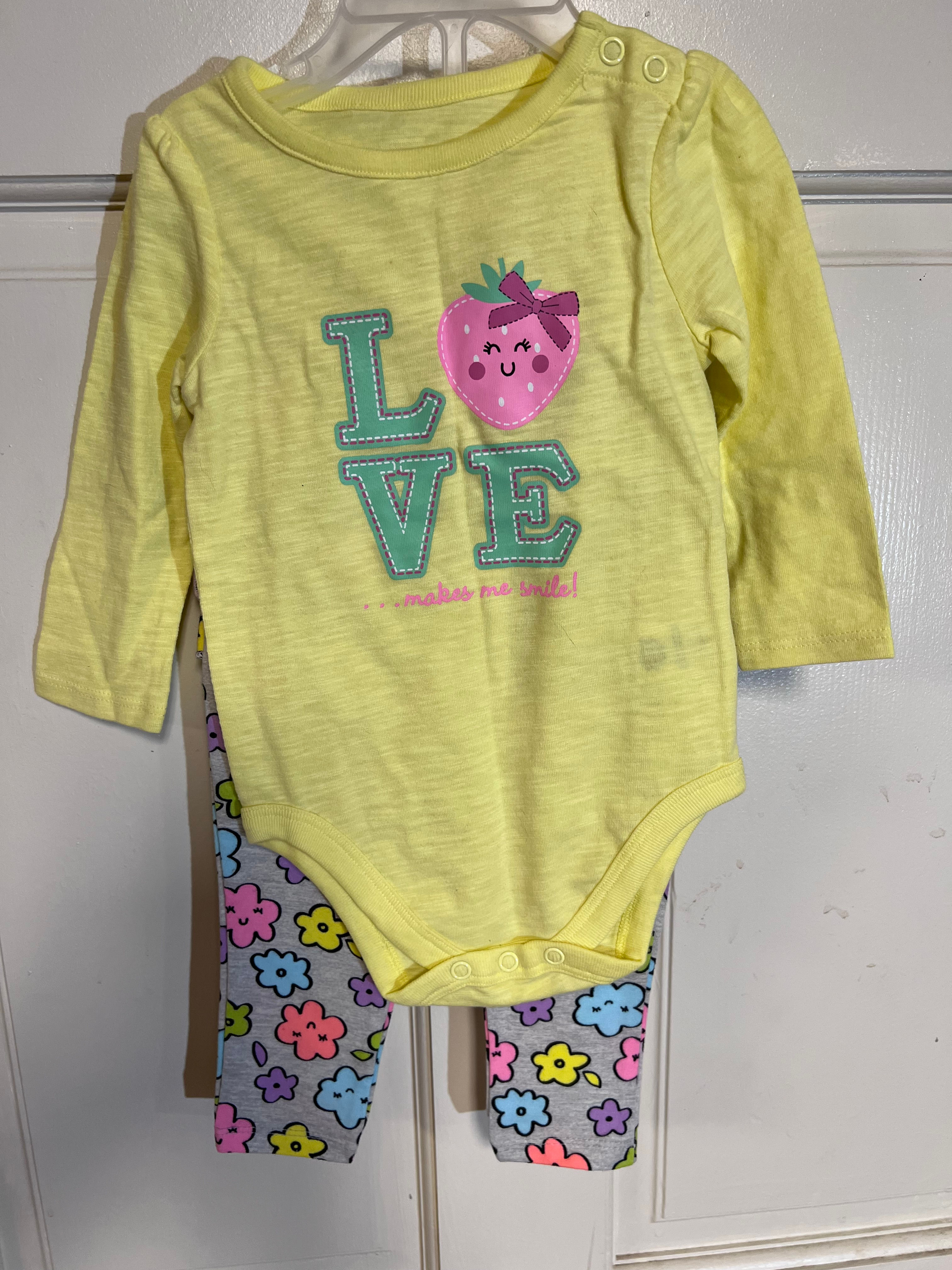 Girls Garanimals 12 Months Yellow Love Floral Pants Set