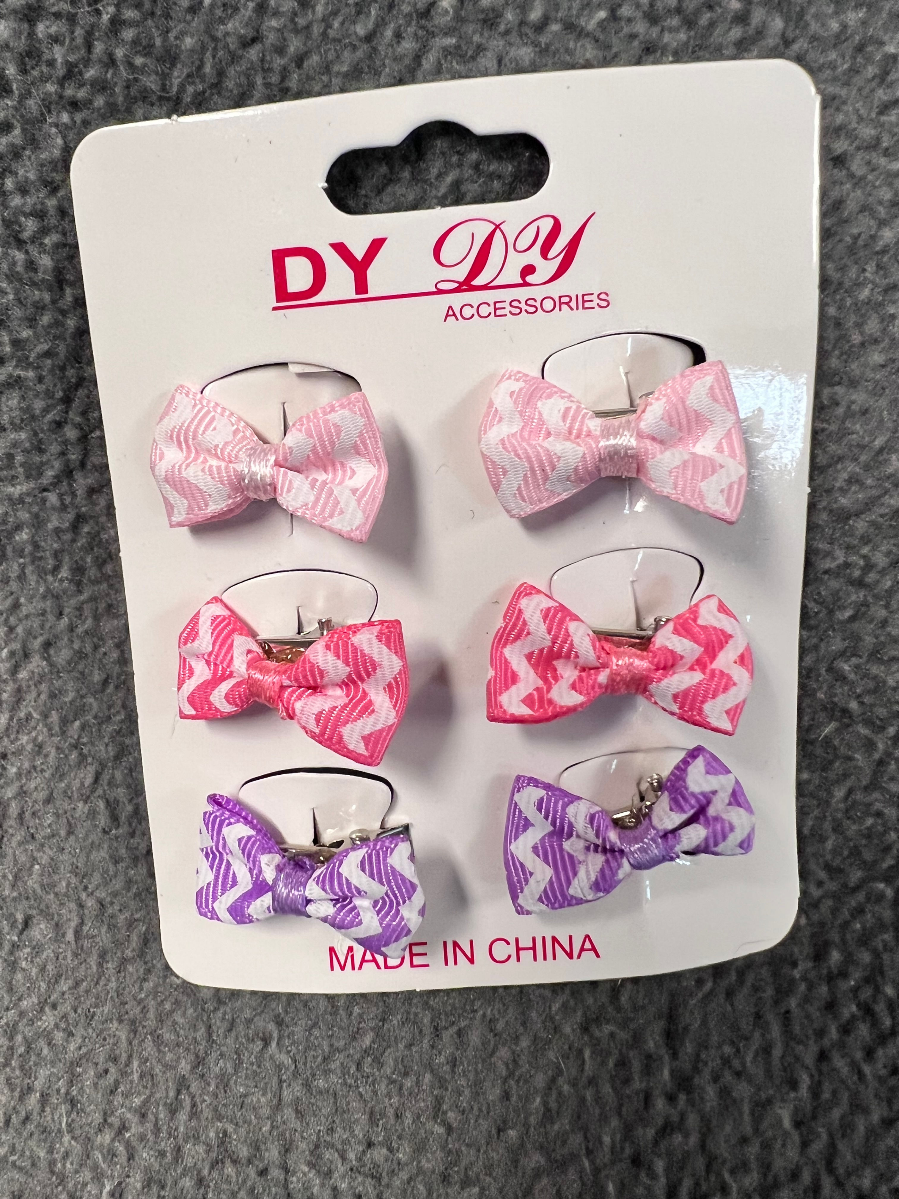 Pet Hair Bows One Inch Pink, Dark Pink, Purple Stripes
