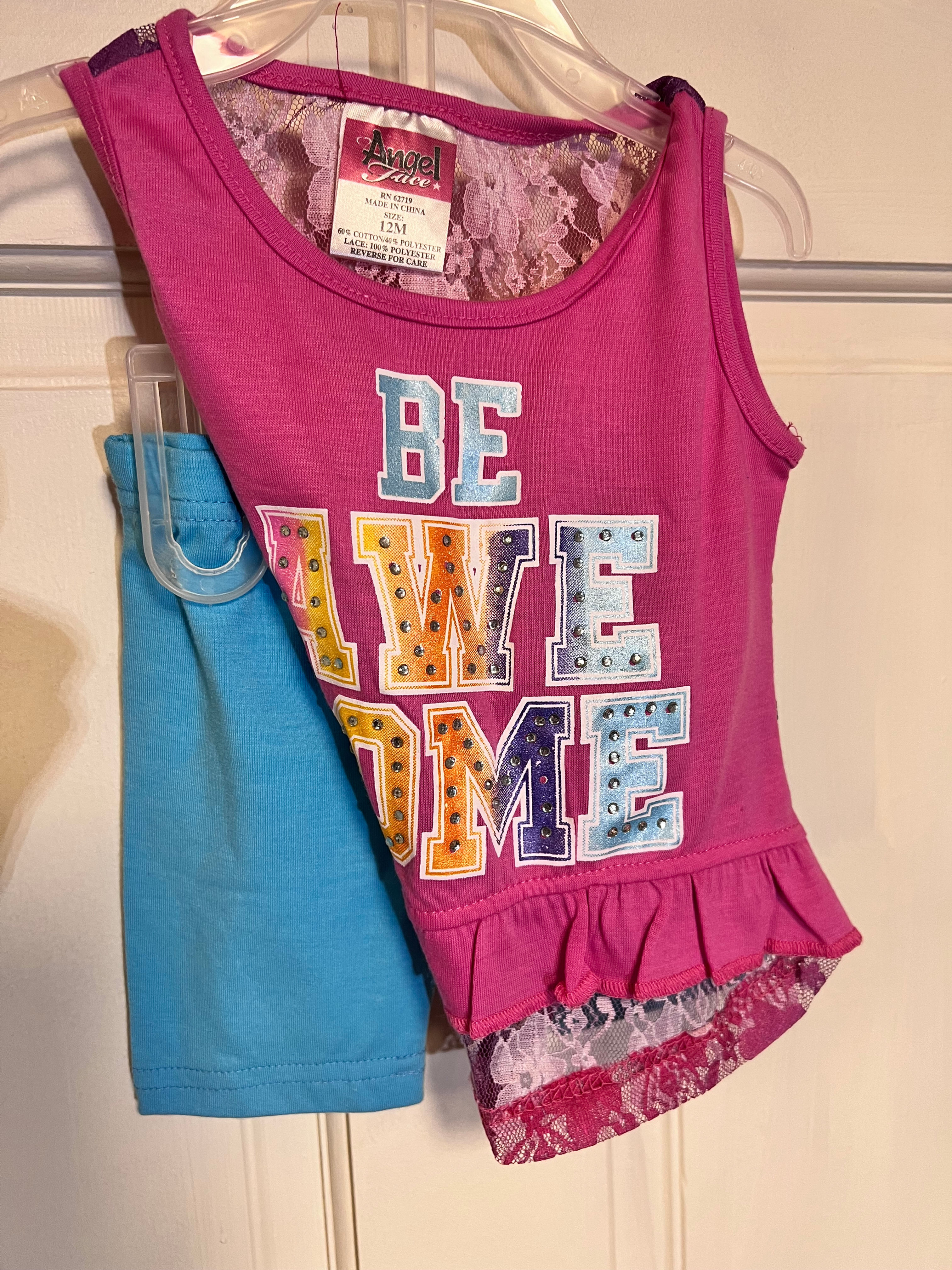 Girls Toddler Baby 12 Months Angel Face Sleeveless Shorts Set