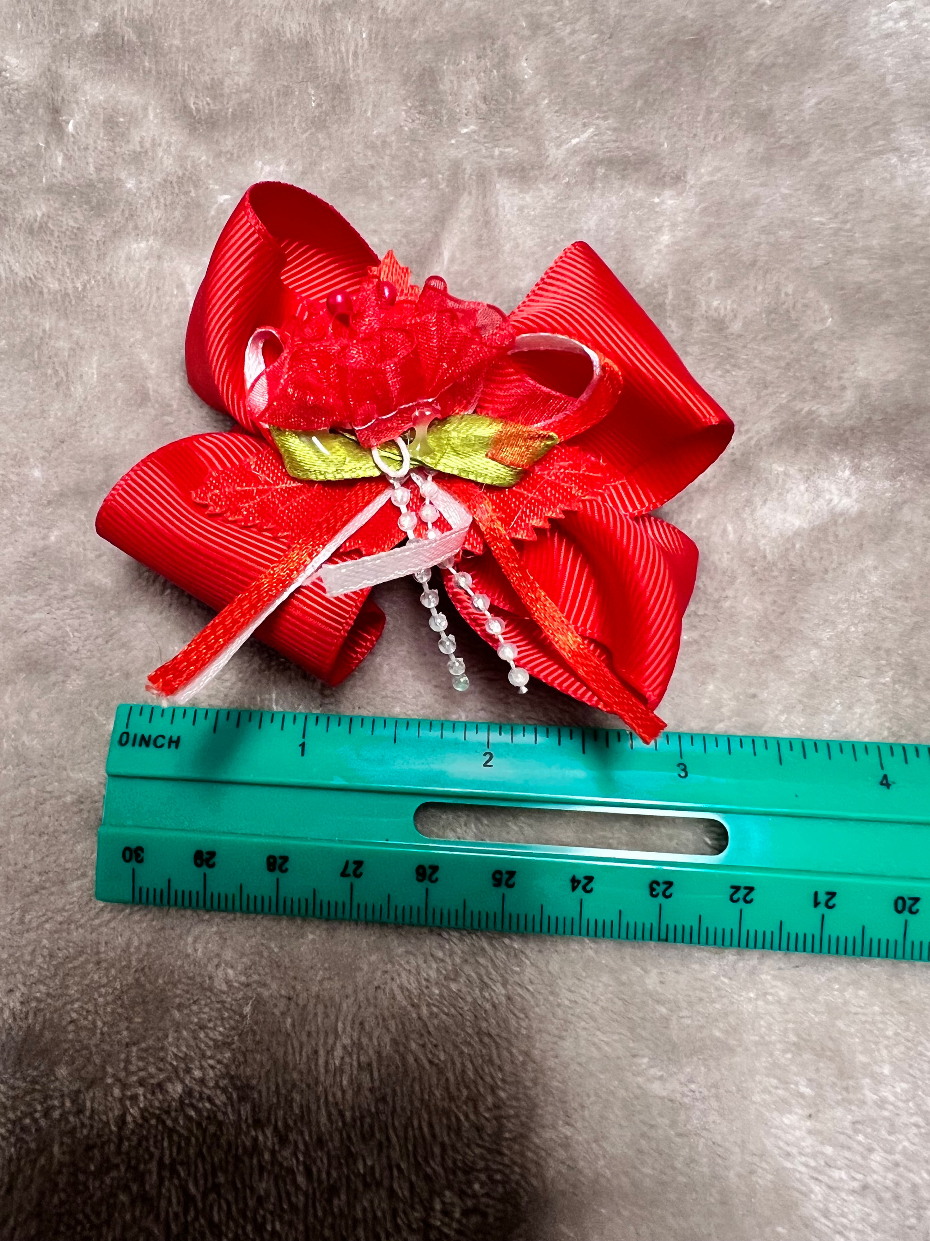 Girls Three Inch Red Hair Bow Flower Center