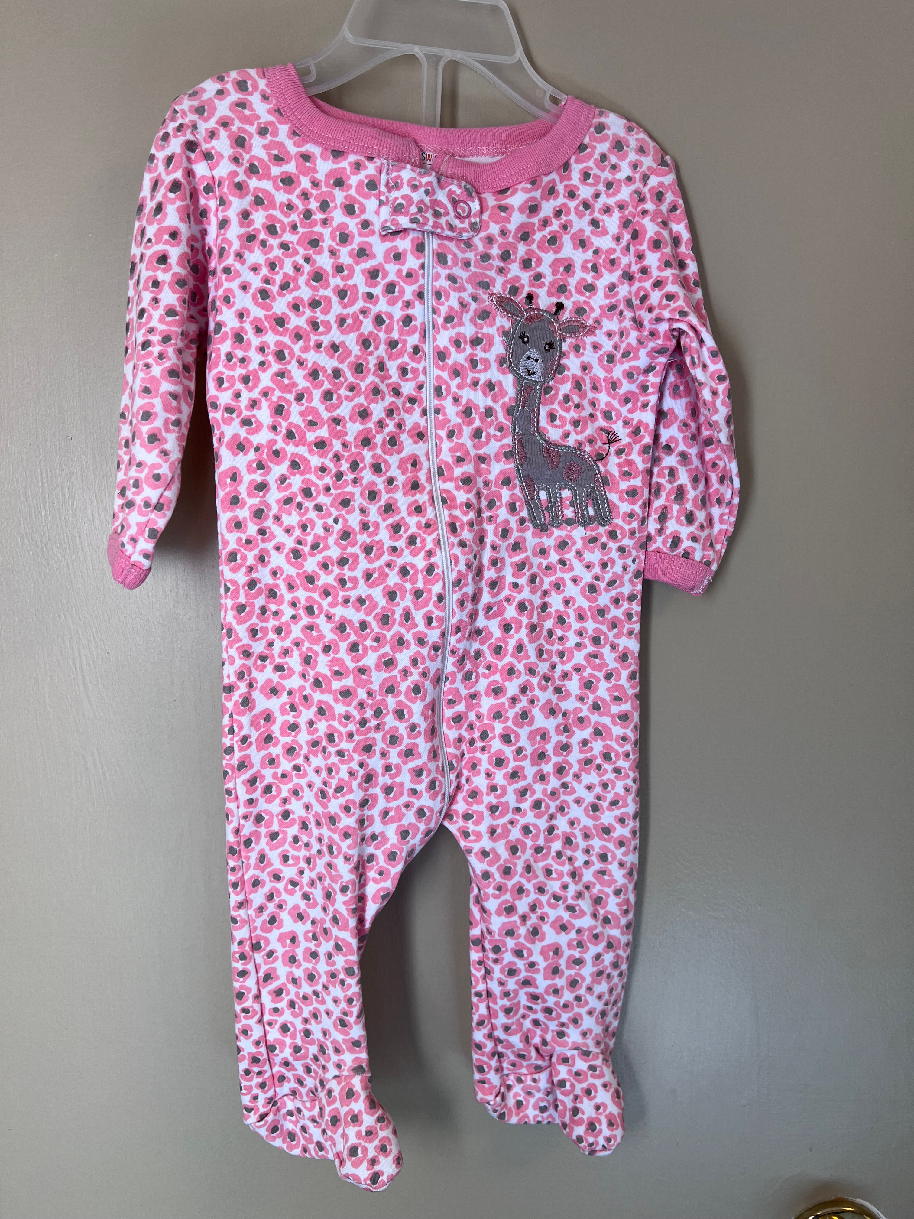 Girls Peach Giraffe 3-6 M One Piece Outfit Enclosed Feet Swiggles