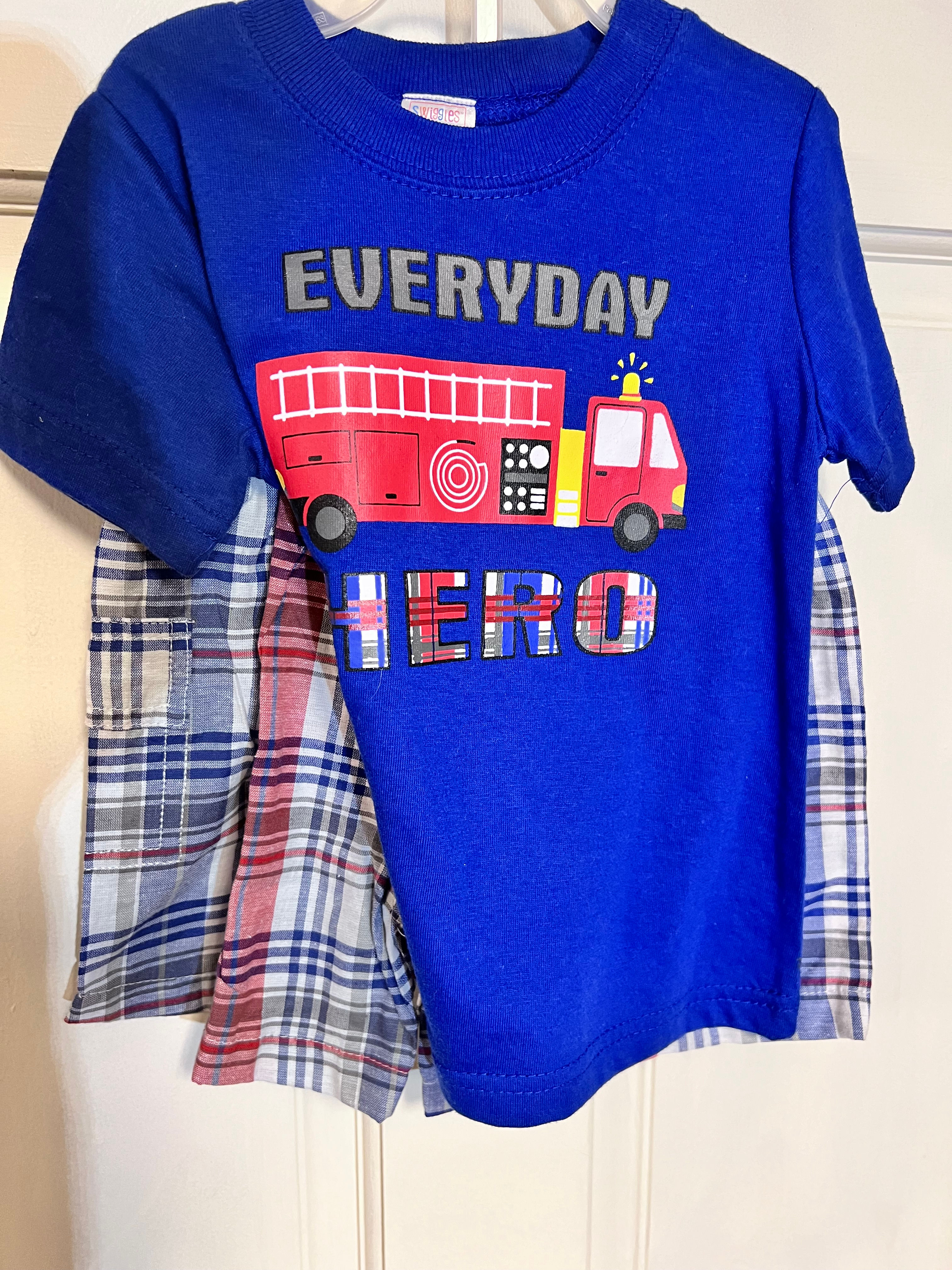 Boys 0-3 M, 3-6 M, 6-9 M,  18 M, 4T Swiggles Shorts Set Fire Truck