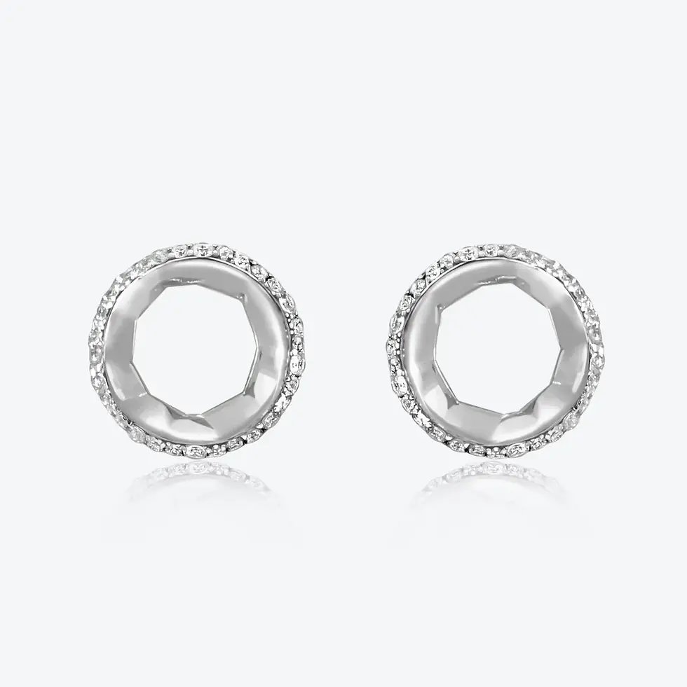 Thumbnail: HIDDEN by MARKS A. Sun Halo Aura 18K White Gold Studs w. Lab-Grown Diamond Pavé