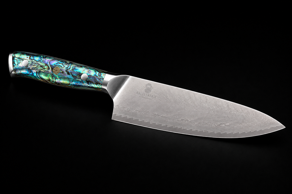 VG10 Damascus 8-inch chef knife with patterned handle and Damascus steel blade
