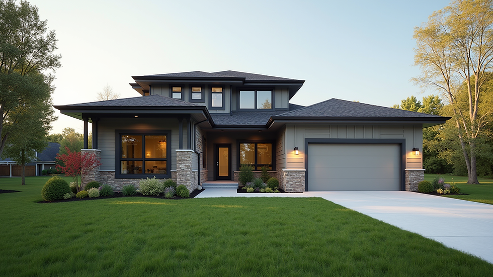 Eye-level view of a modern home exterior in Central Iowa