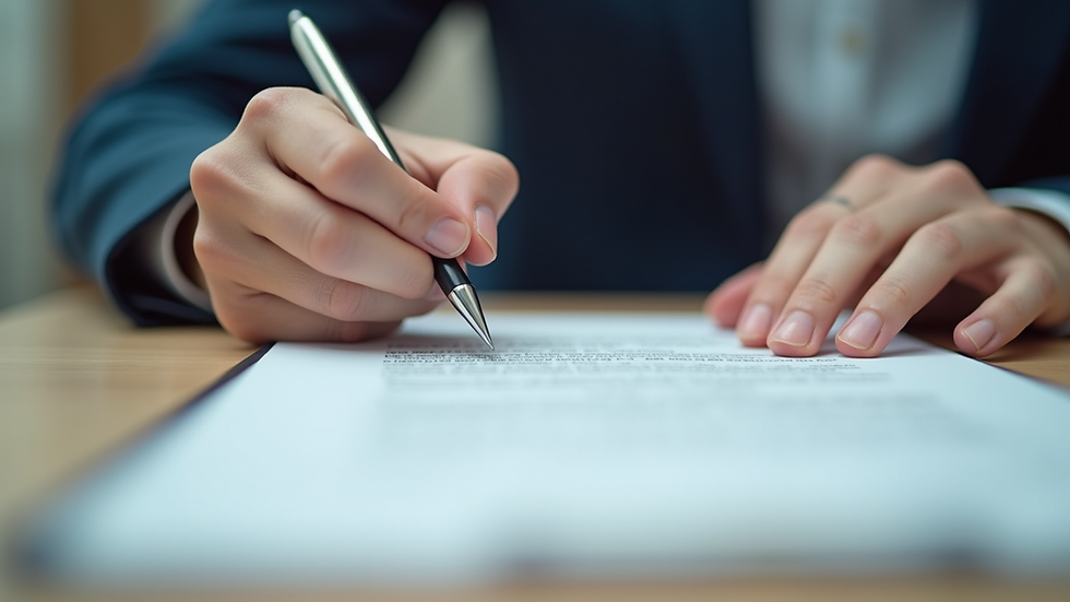 Close-up view of a real estate contract being signed