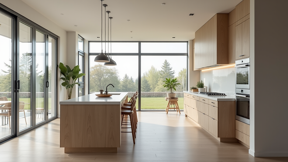 Wide angle view of a modern kitchen in a newly built Altoona home