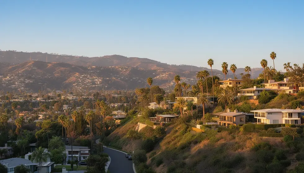 Panoramic view of Studio City, California in color.