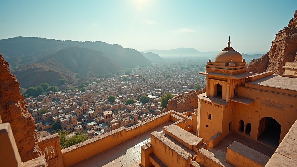 High angle view of Mehrangarh Fort overlooking the blue city of Jodhpur