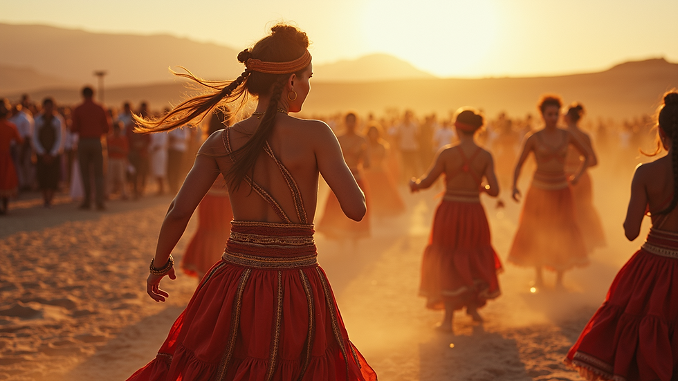 High angle view of folk dancers performing at Desert Festival