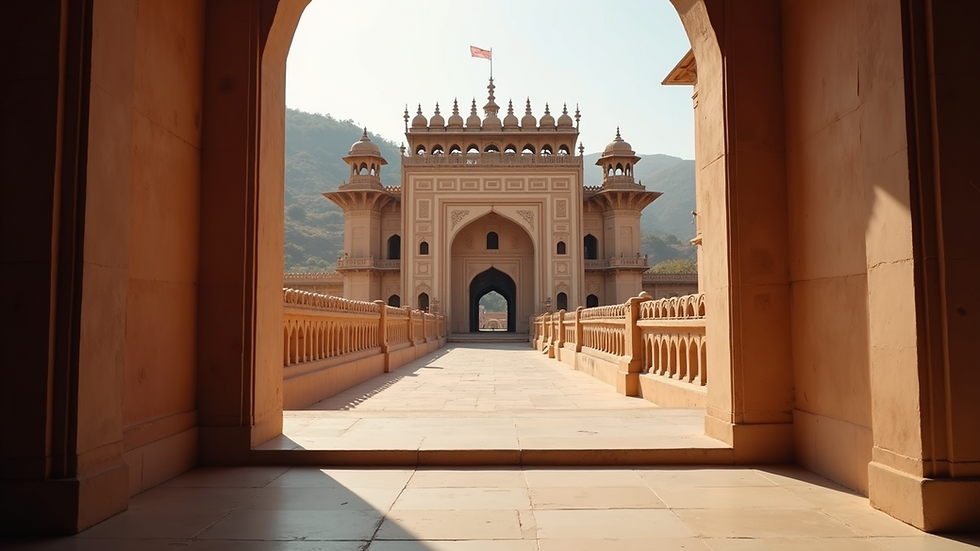 Eye-level view of Amber Fort with its grand entrance and architecture