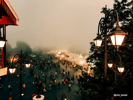 Street view with lights and crowd in Shimla, Himachal Pradesh, India