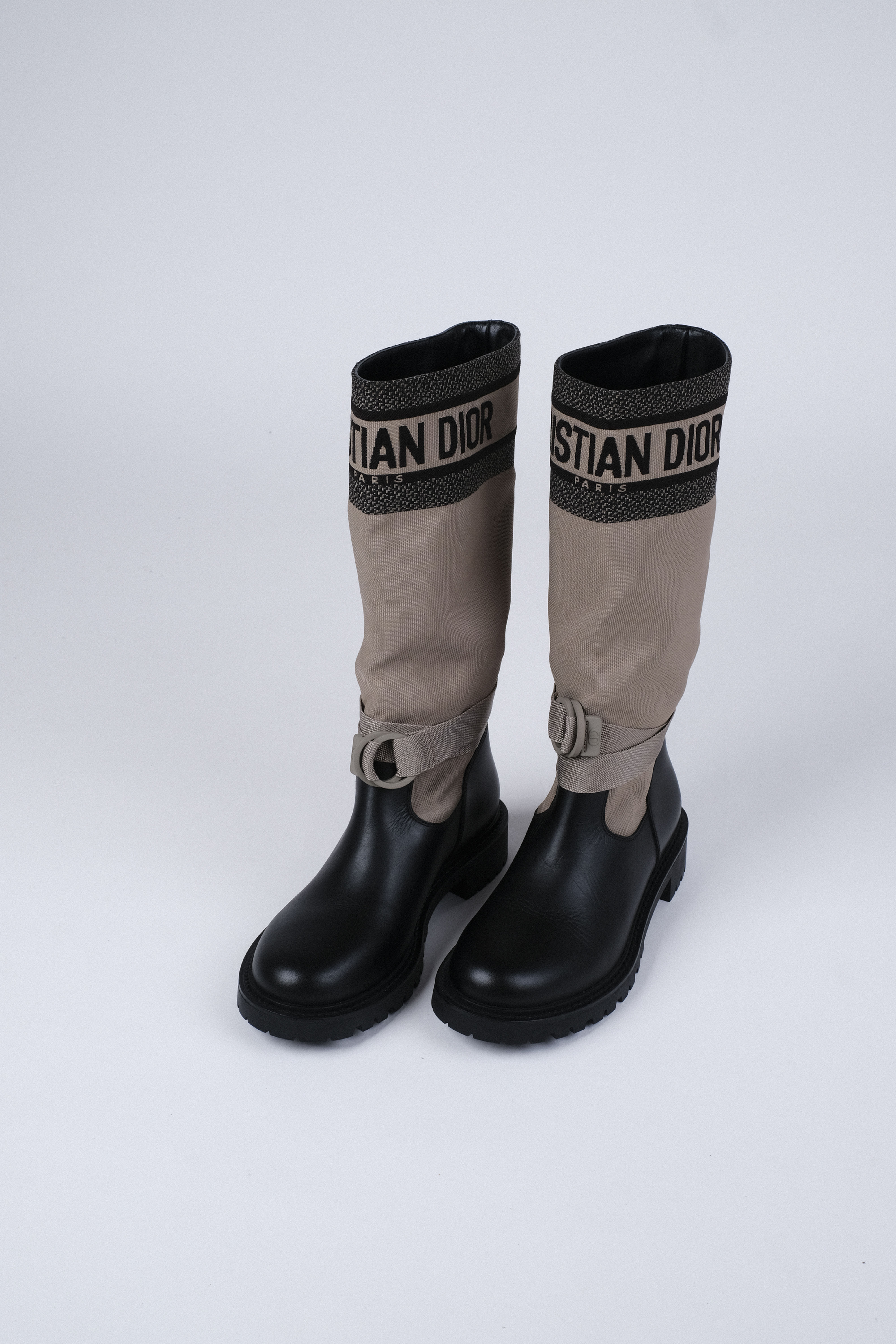 DIOR D-MAJOR Boots – Khaki & Black Leather & Canvas