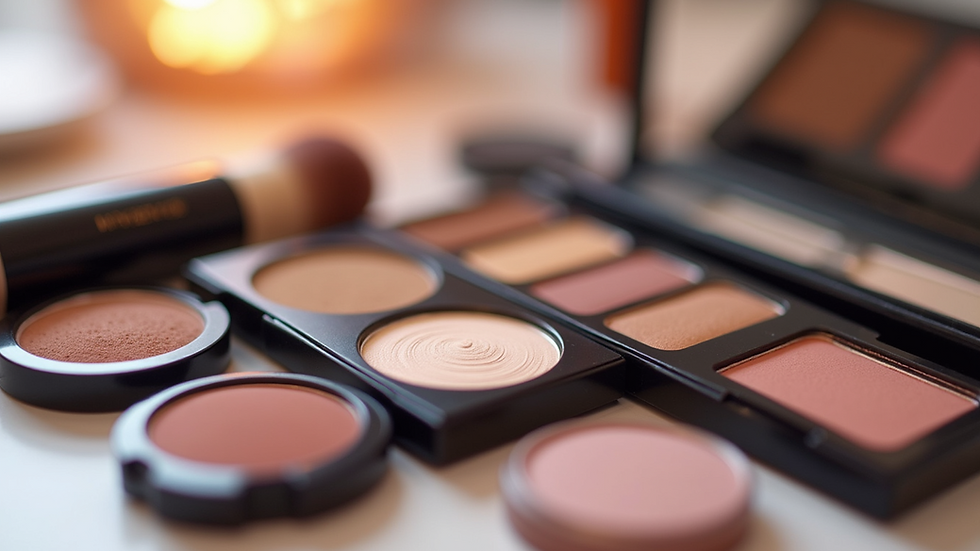 Close-up view of a sleek makeup kit with various products