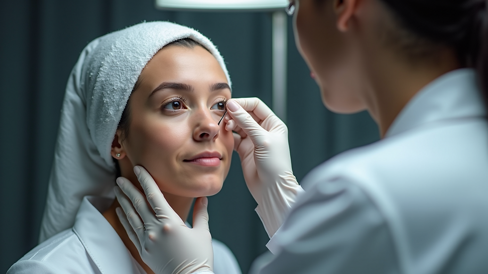 Eye-level view of a professional conducting a skin analysis