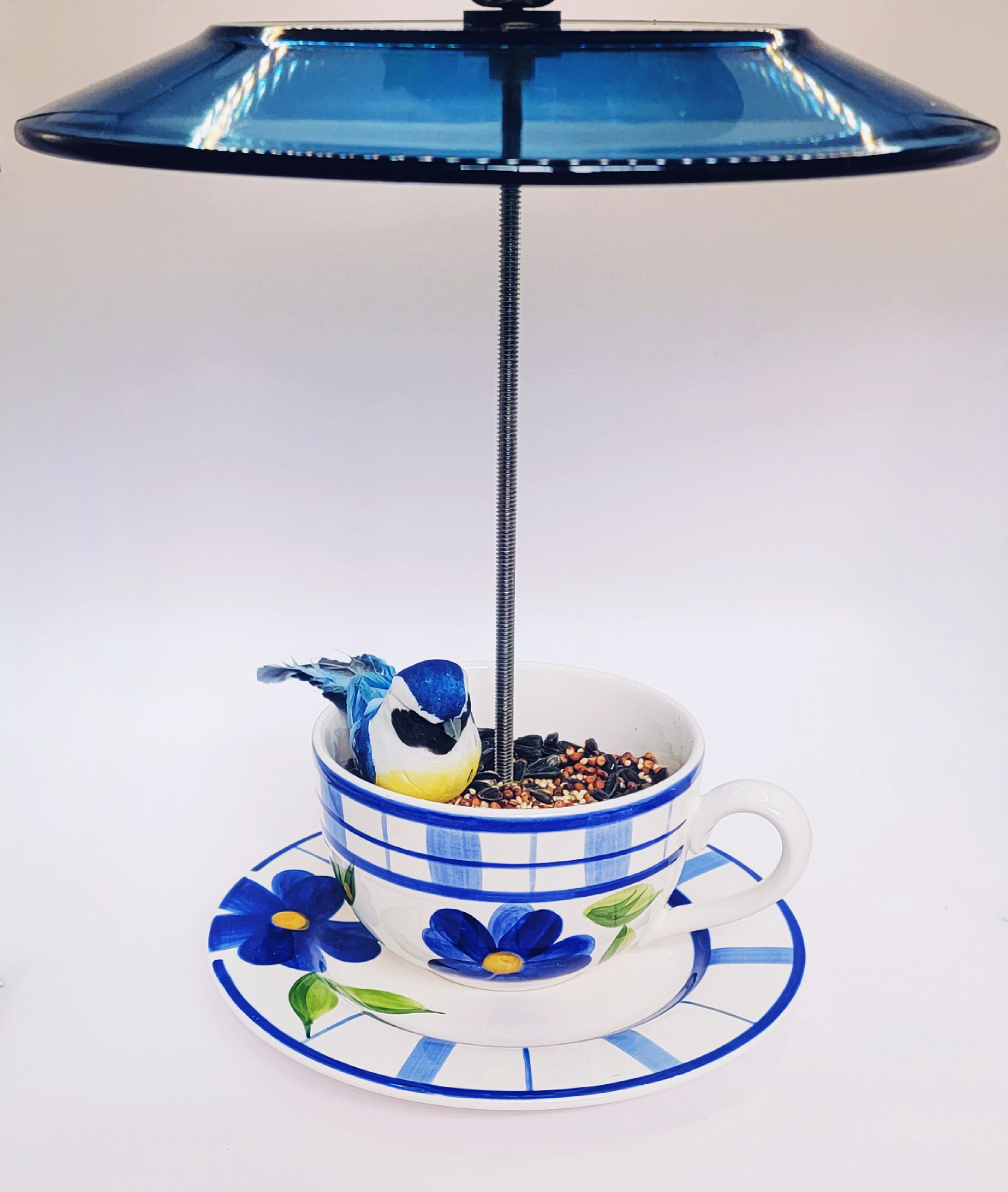 teacup bird feeder front view