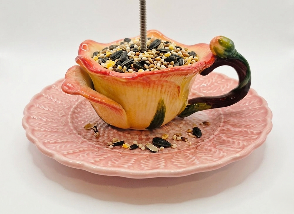 flower shaped teacup wild bird feeder