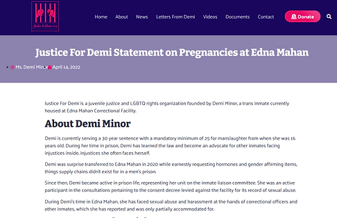 Justice 4 Demi Statement on Pregnancies at Edna Mahan