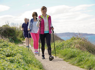 Senior people nordic walking by the atla