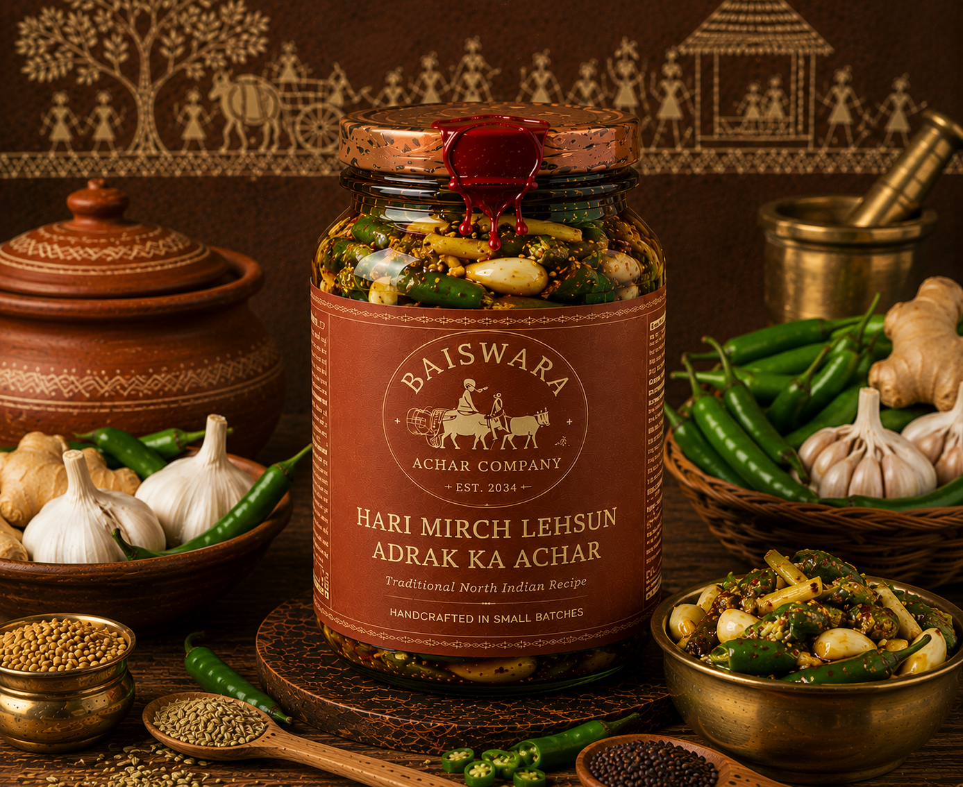 Hari mirch lehsun adrak ka achar