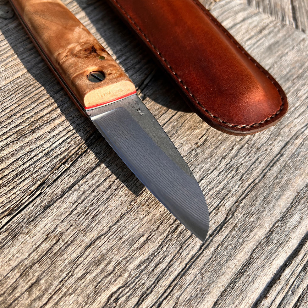 Thumbnail: 3" Damascus Burr Maple Friction Folder Max #374