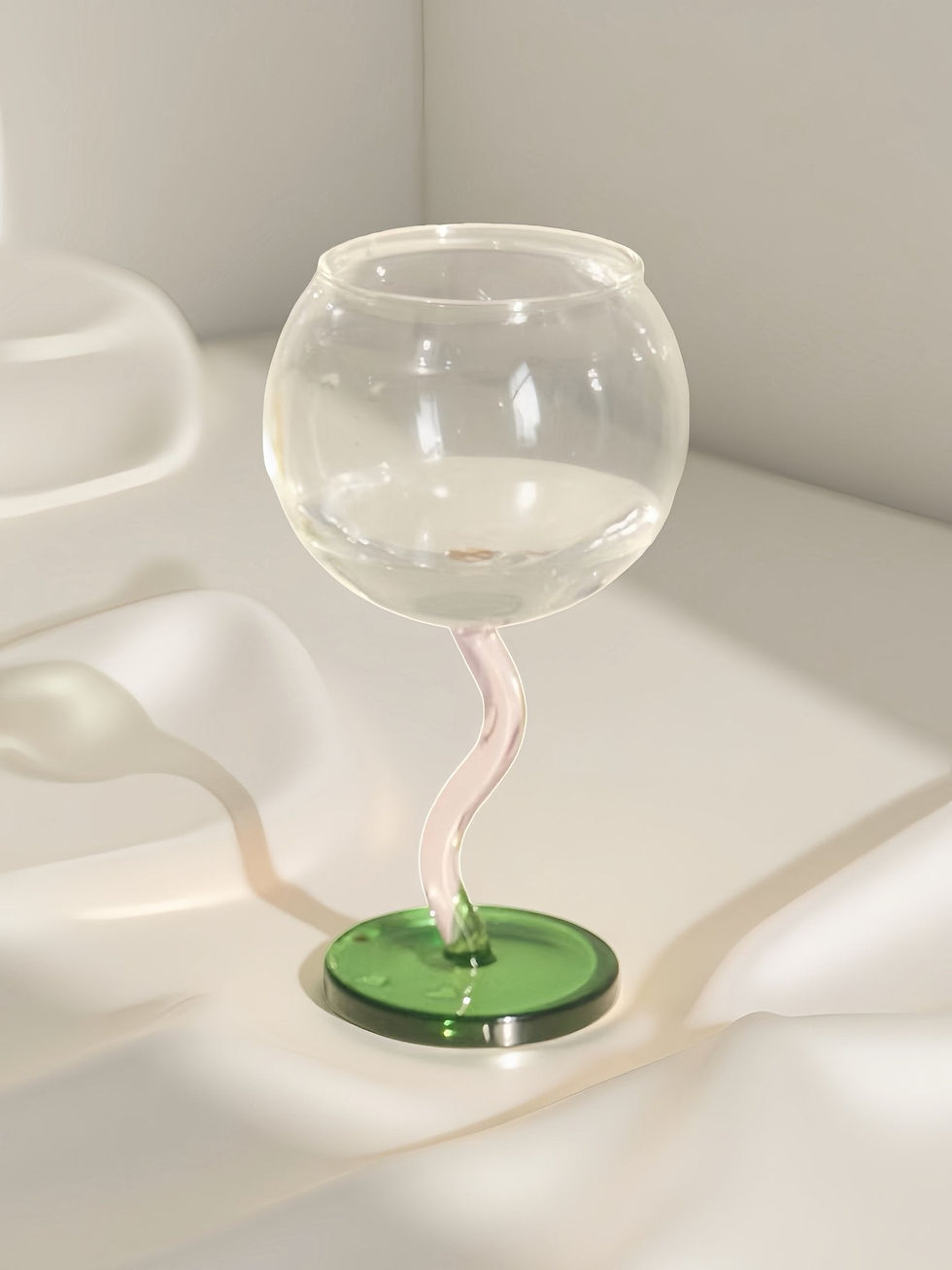 Thumbnail: Handblown Bubble Wine Glass - Retro Whimsical Eclectic Wavy Stemmed