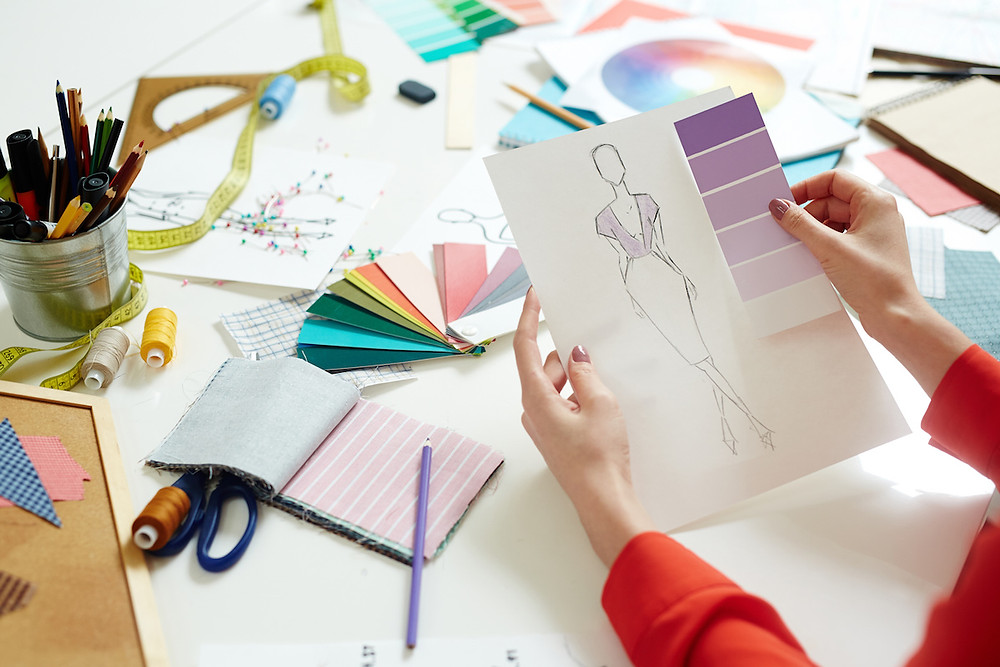 Fashion illustration with pantone colour swatches