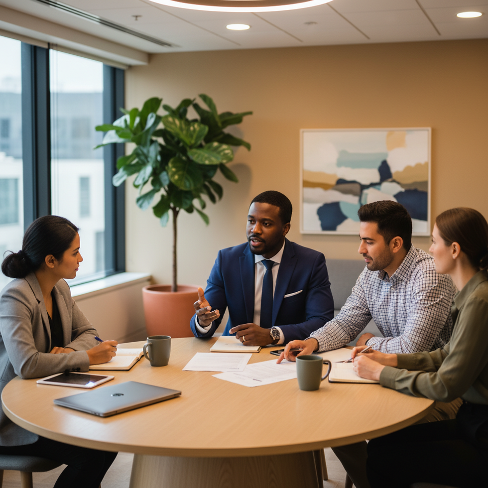 Professional team collaborating in a modern office environment