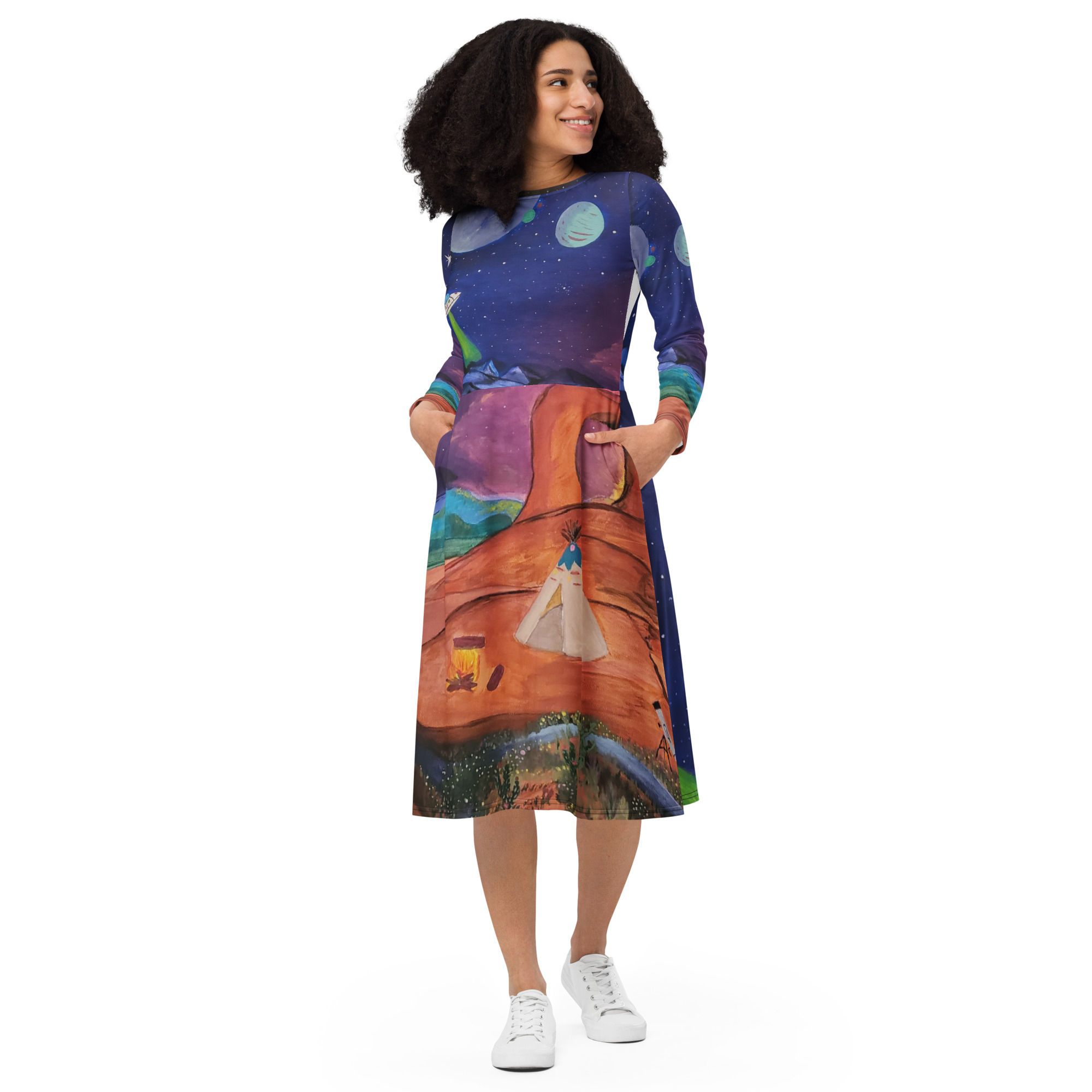 "Transcendent" Alien Desert Long Sleeve Midi Dress