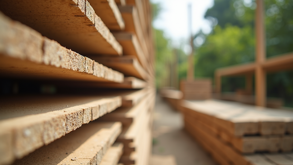 Close-up of eco-friendly building materials stacked neatly