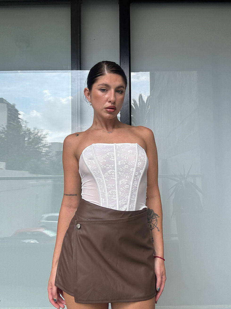 Short Pollera Cuerina Boton