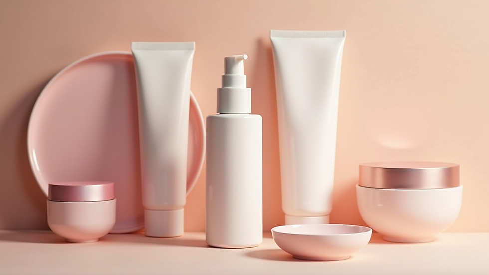 Close-up view of neatly arranged skincare products
